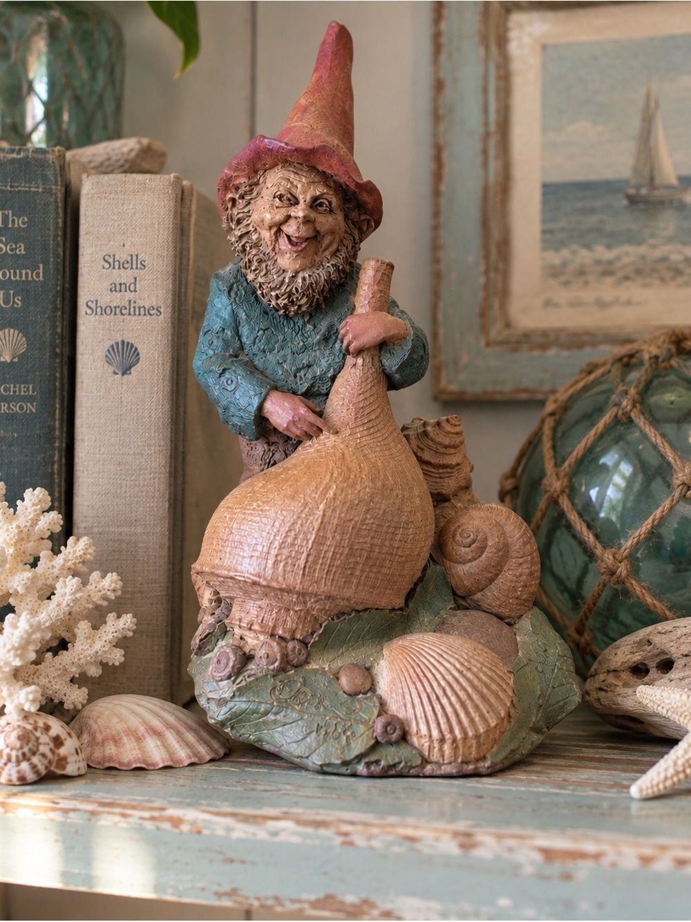 Vintage Tom Clark Gnome Johann # 42 1984 Cairn Studio Seashell Beach Musician